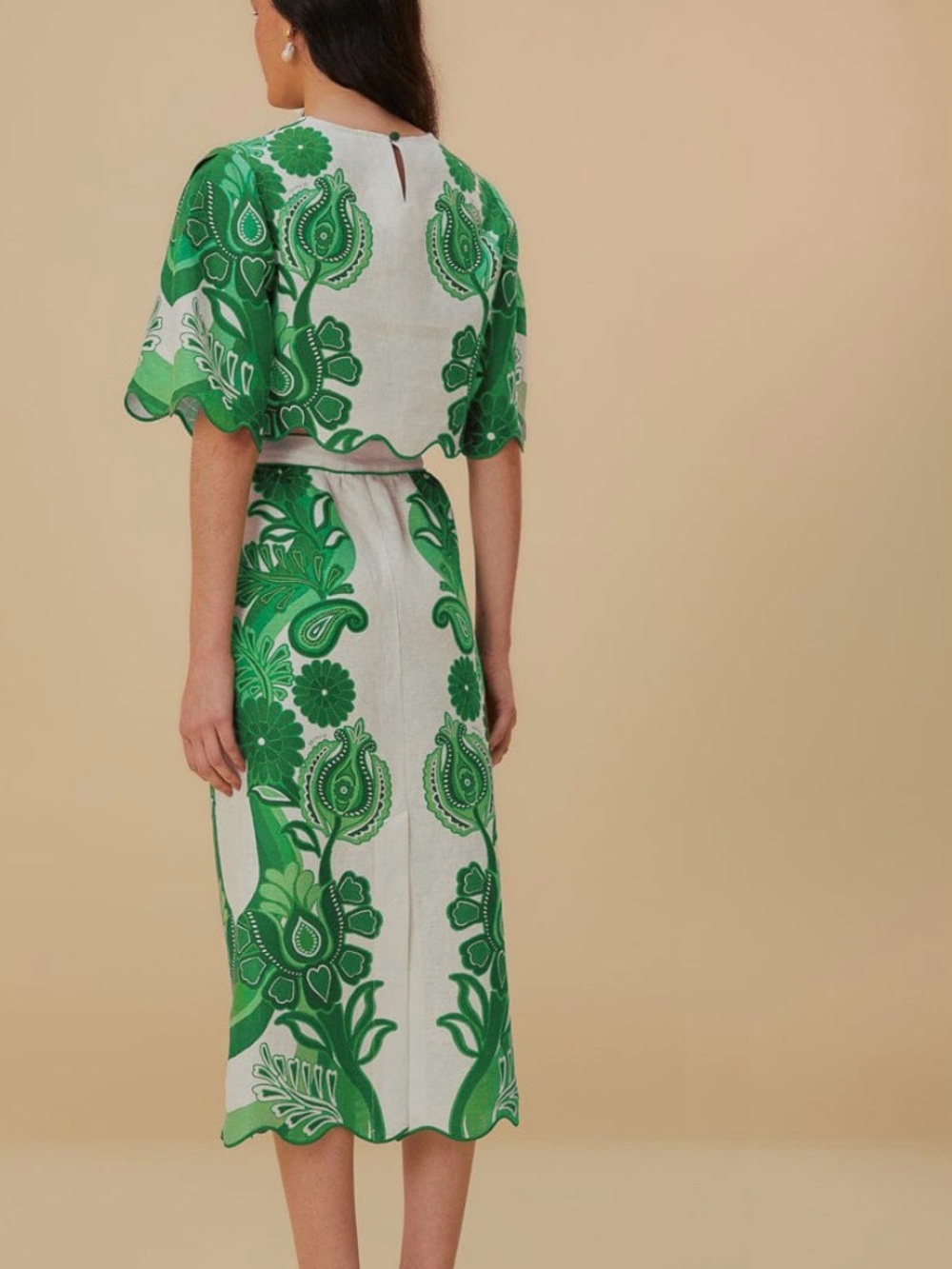 FARM Rio Green Color Festival Linen Midi Skirt - Picture 3 of 12